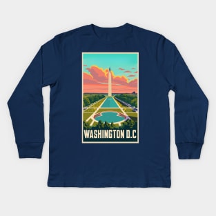 A Vintage Travel Art of Washington DC - US Kids Long Sleeve T-Shirt